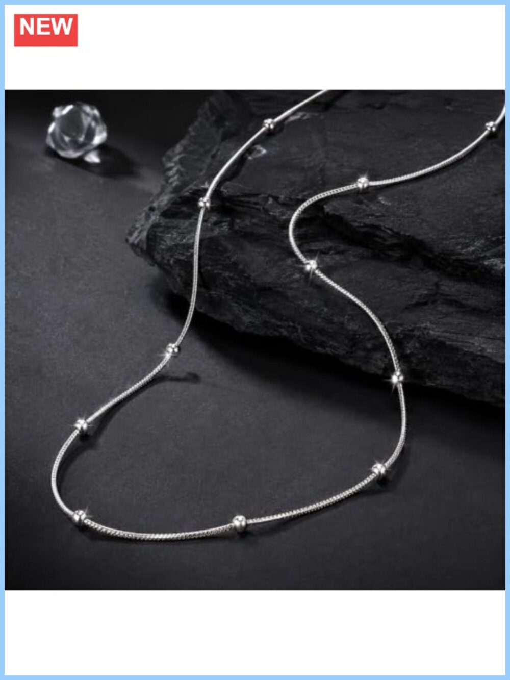 925 Sterling Silver Beaded Pendant Necklace Dainty Bar Charm Adjustable - Picture 5 of 5